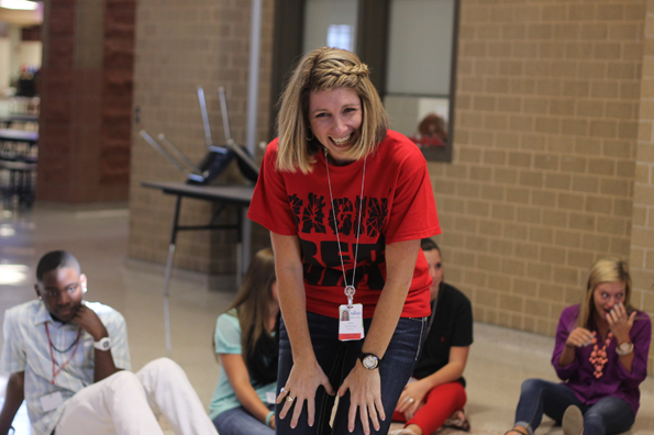 Dena Schimming plays a team building game during a Teen Leadership class. [file photo] Mrs. Schimming has taught Teen Leadership since Legacy opened in 2007. She now takes an Assistant Principal position at Summit.