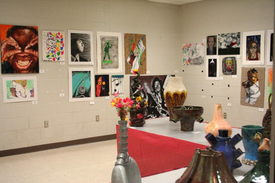 Seniors art pieces are on display in the Mason Jar.