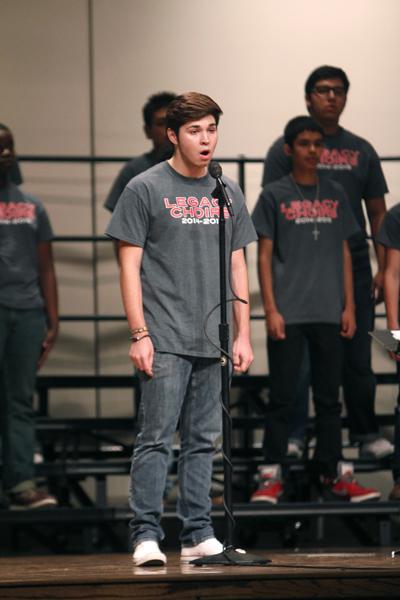 Austin Kiefer, 10, performs a solo, Loch Loman, before the mens ensemble performance at the choir concert last night. (Sterling Greback photo)