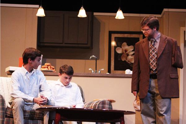 Samuel Berbel, 12, Trace Zalatoris, 11, and Jeremiah Smith, 11, portray characters in Legacy Theatre Departments production, Boys Next Door