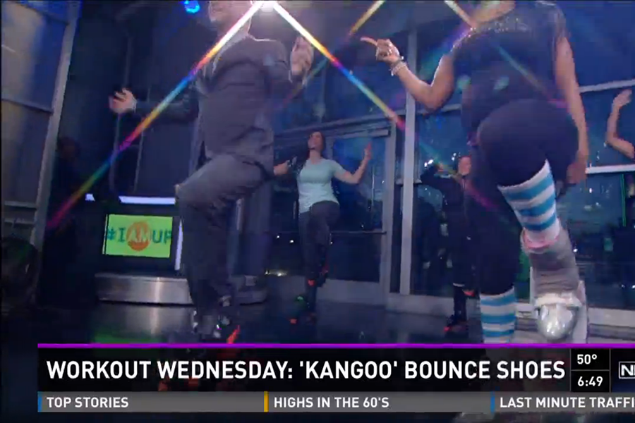 Ms. Gina Chianese appeared on WFAAs Workout Wednesday segment exercising with her Kangoo shoes on.
