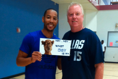 Coach David Geer (right) poses for a photo at a Dallas Maverick basketball camp.