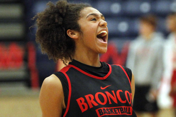 Sophomore, Keslyn King, yells during Bronco Basketball Madness on Oct. 29