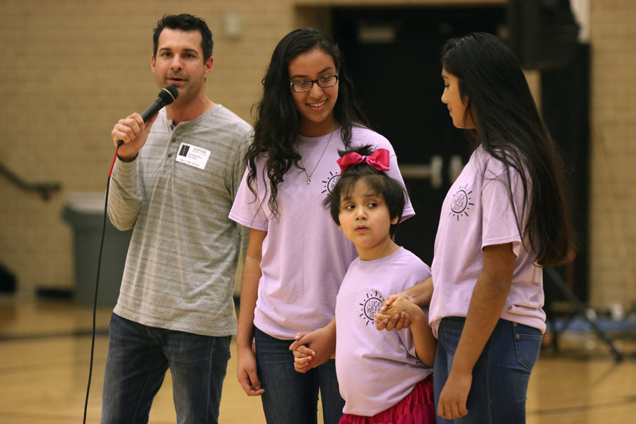 Eight-year-old Angelina Jasso attends the pep rally dedicated on her behalf. LUCK week consisted of a pep rally, fundraisers, spirit nights, dress up days and most importantly, a whole week of dedication to someone in need. 