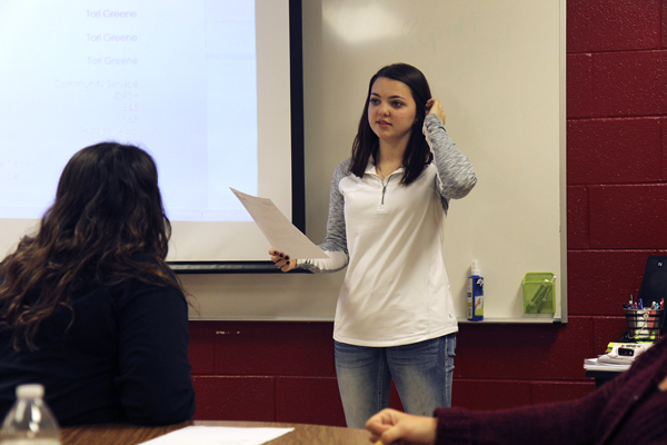 Tori Greene, 11, leads a meeting for student council. 