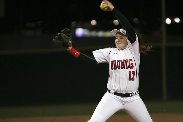 Sophia Hannabas, 11, throws a pitch in a home, district game against Lake Ridge.