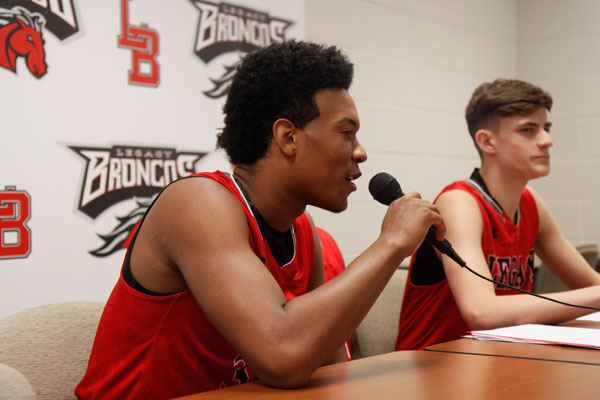 Junior Walker Jackson answers questions at Boys Basketballs Media Day on Oct. 30. 