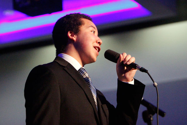 Senior Alex Vo sings during bands annual Jazz Bash