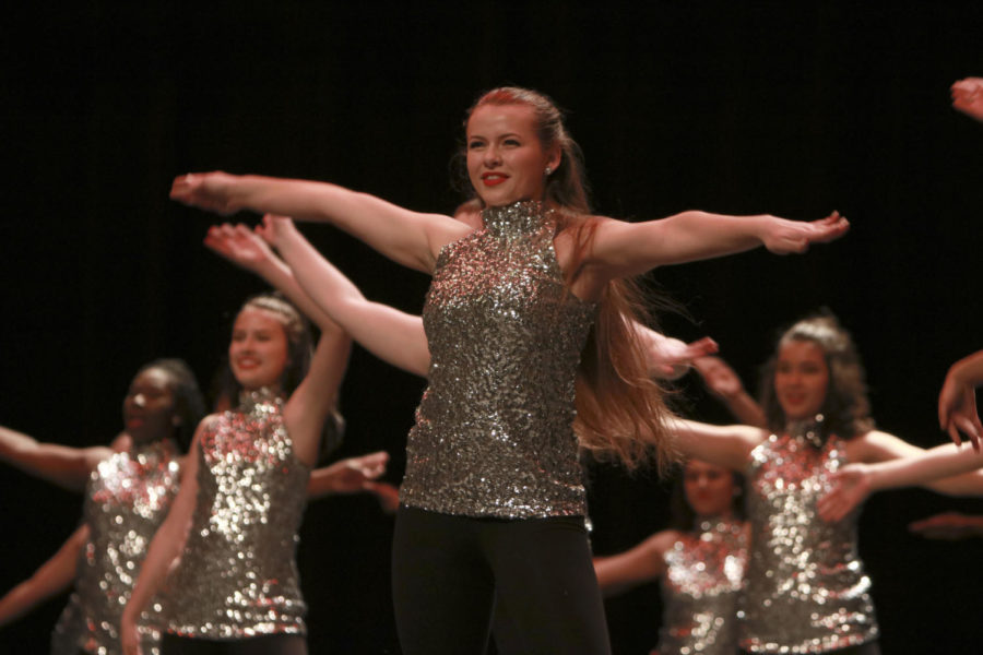 Sarah McQuaid, 12, dances with the varsity Spurs. The spring recital was McQuaids final time dancing as a Silver Spur. (Zane Hudson photo)