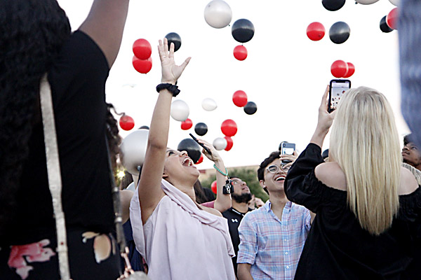 Students celebrate after releasing their balloons at Senior Sunrise. (Ryland Mallett photo)