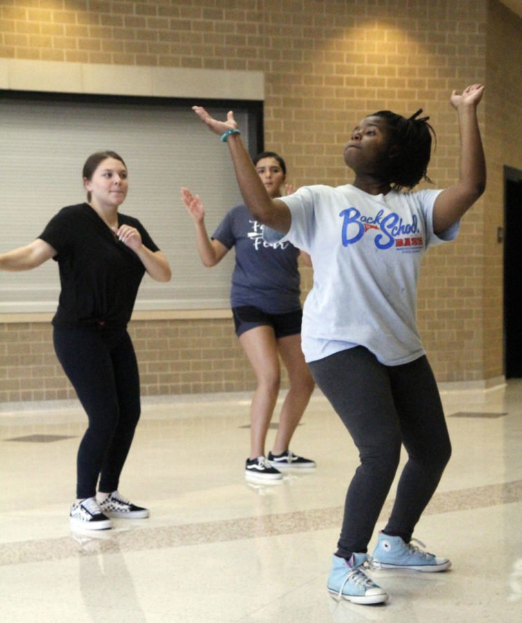 The capitan of the Step team, Amara Shanks teaches the girls the first and second lieutenant tryout step routine. 