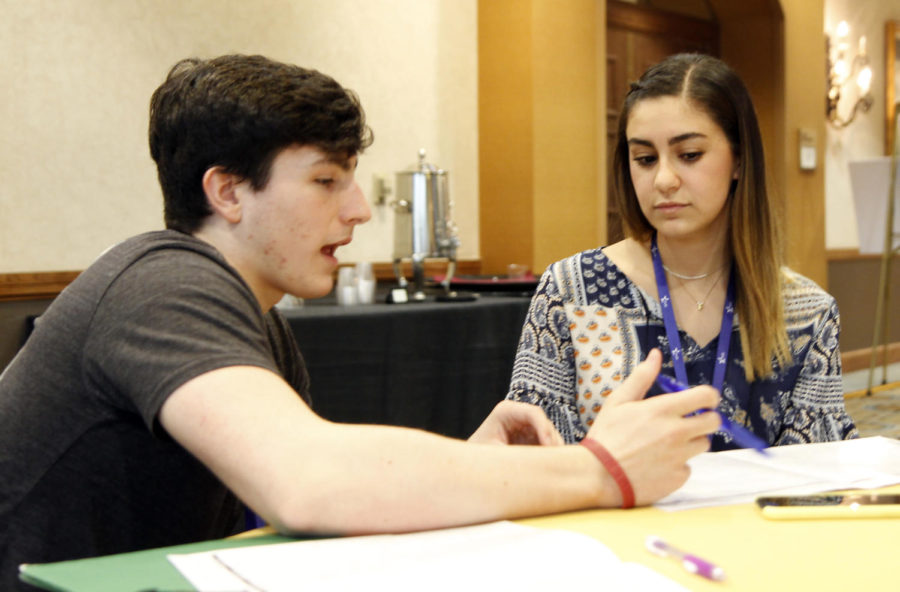 Fernanda Kurrie and Luke Kerr  discuss the classes at the TAJE convention in San Antonio. Several of the leaders and sponsors of New Voices are present at the convention.