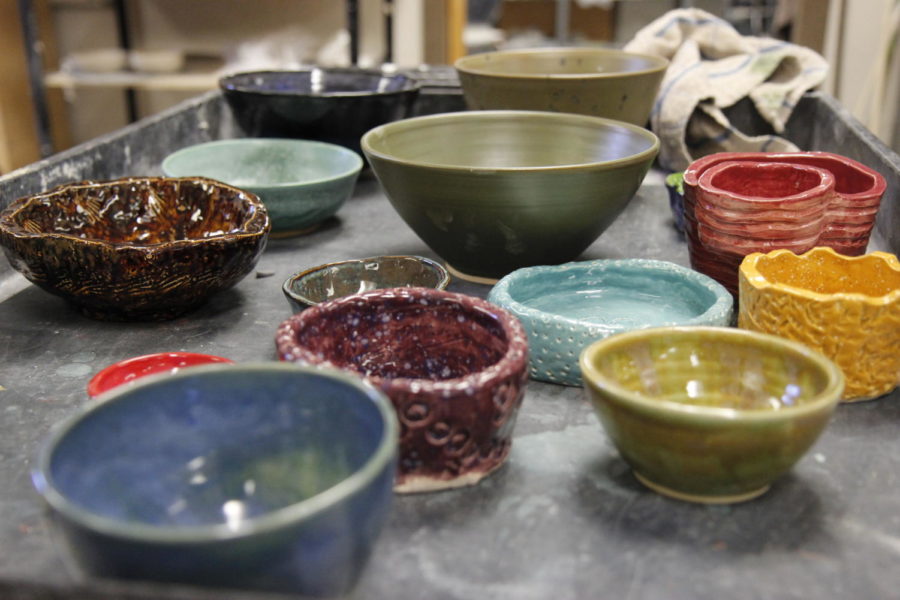 The+bowls+made+by+high+school+ceramics+students+and+district+art+teachers+will+be+sold+at+the+Center+on+Nov.+27+to+support+the+Mansfield+Cares+Charity.