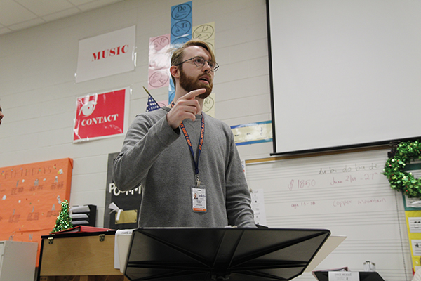 Patrick Casey rehearses with Mens Ensemble for the choir concert.