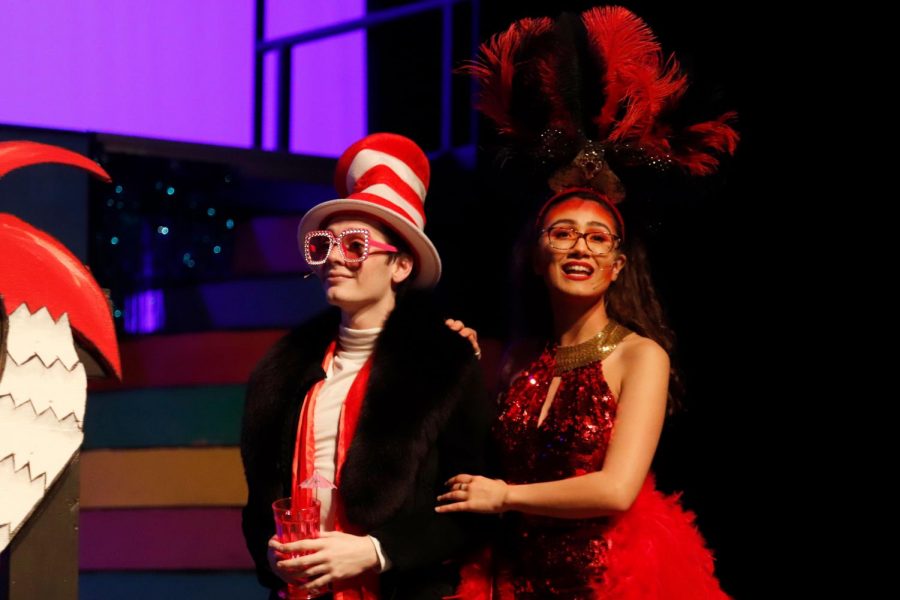 Emily Ledesma, 11, sings to Garrick Hague, 12, in theaters production of Suessical the musical. (Seth Miller photo)