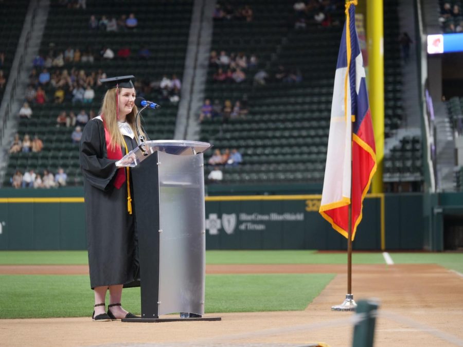 Caroline Brown, 2021 Valedictorian, delivers her speech at the graduation ceremony on June 2. [File Photo]