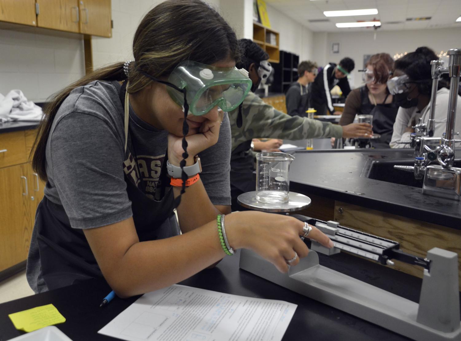 Students in Chemistry complete a lab early in the year. (Riley Lassiter Photo)