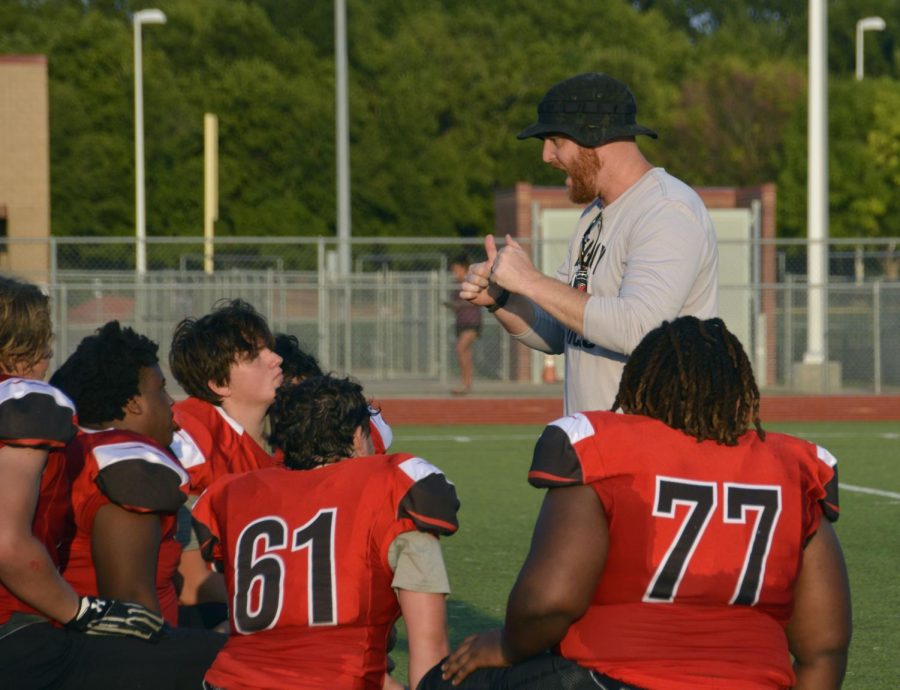 Coach Cade Oliver graduated from Mansfield ISD and returned to coach JV football.  