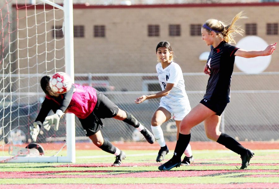 Girls varsity soccer plays against Nimitz High School. 