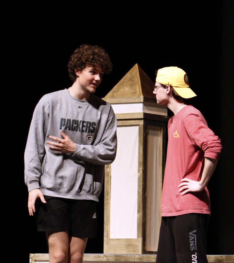 At the One Act Play competition on March 21, junior Cole Collier talks to senior Kyle Horne. Legacy advanced in the OAP competition.