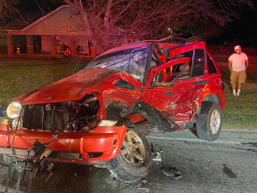 Stewarts red Jeep Liberty was hit broadside Nov. 10, 2021 on FM 917. Stewart spent 12 days in the hospital following the wreck.