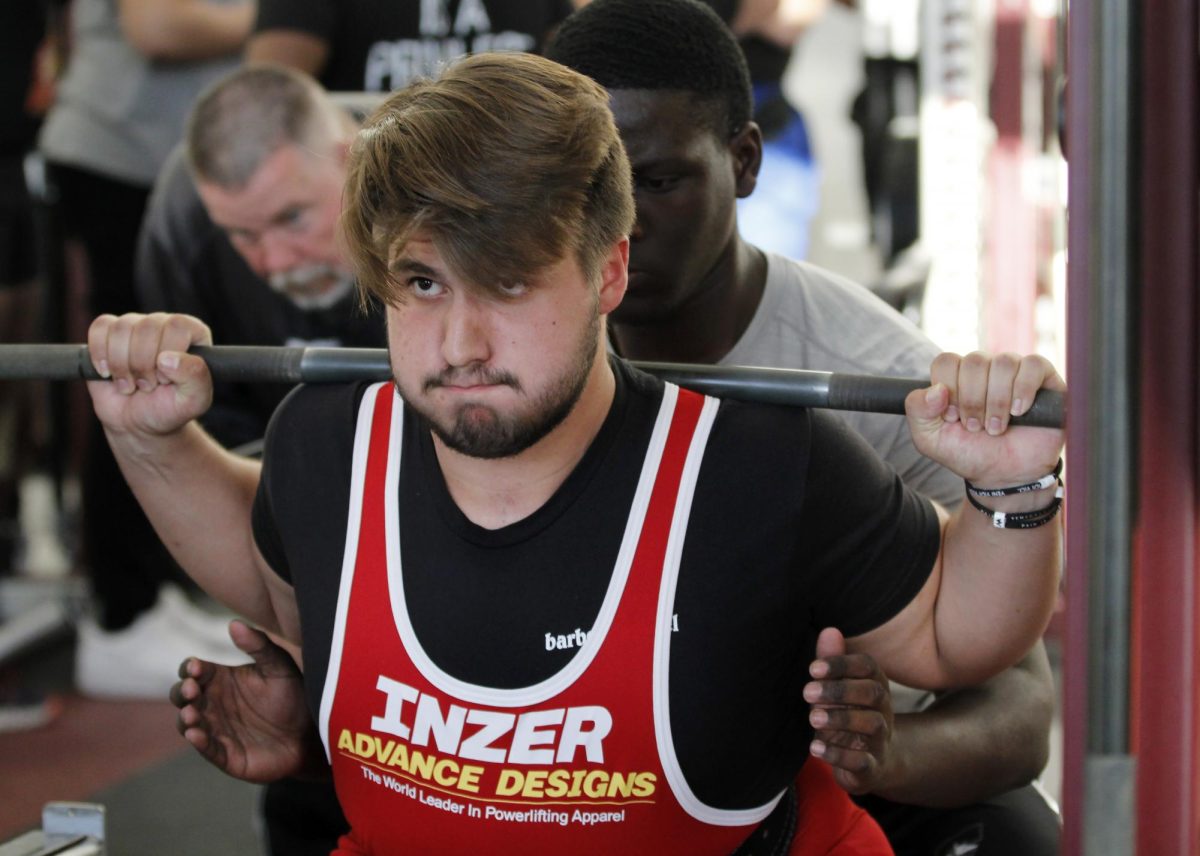 Senior Jonah Pedroza prepares for a powerlifting meet on Feb. 16. Pedroza began powerlifting as a pastime during quarantine, and now competes at powerlifting meets throughout the district. [File Photo]