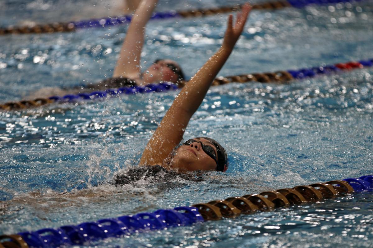 At the MISD natatorium, Daniella Cervantes, 10, practices doing the styles backstroke, butterfly, freestyle, and breaststroke.