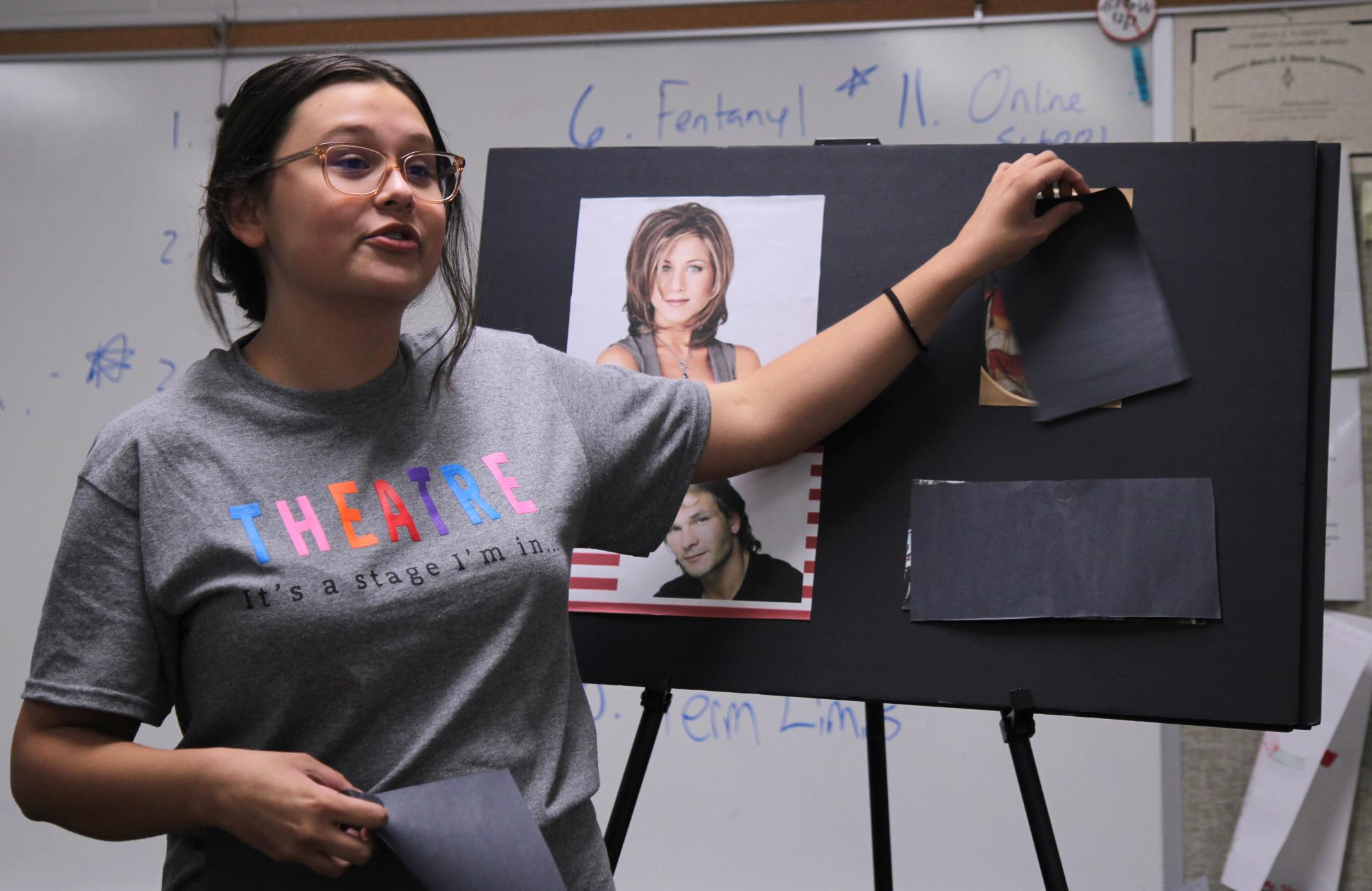 Ayslyn Arredondoput, 11, presents debate project on Sept. 26. Debate prepares for competition after school on Thursday.