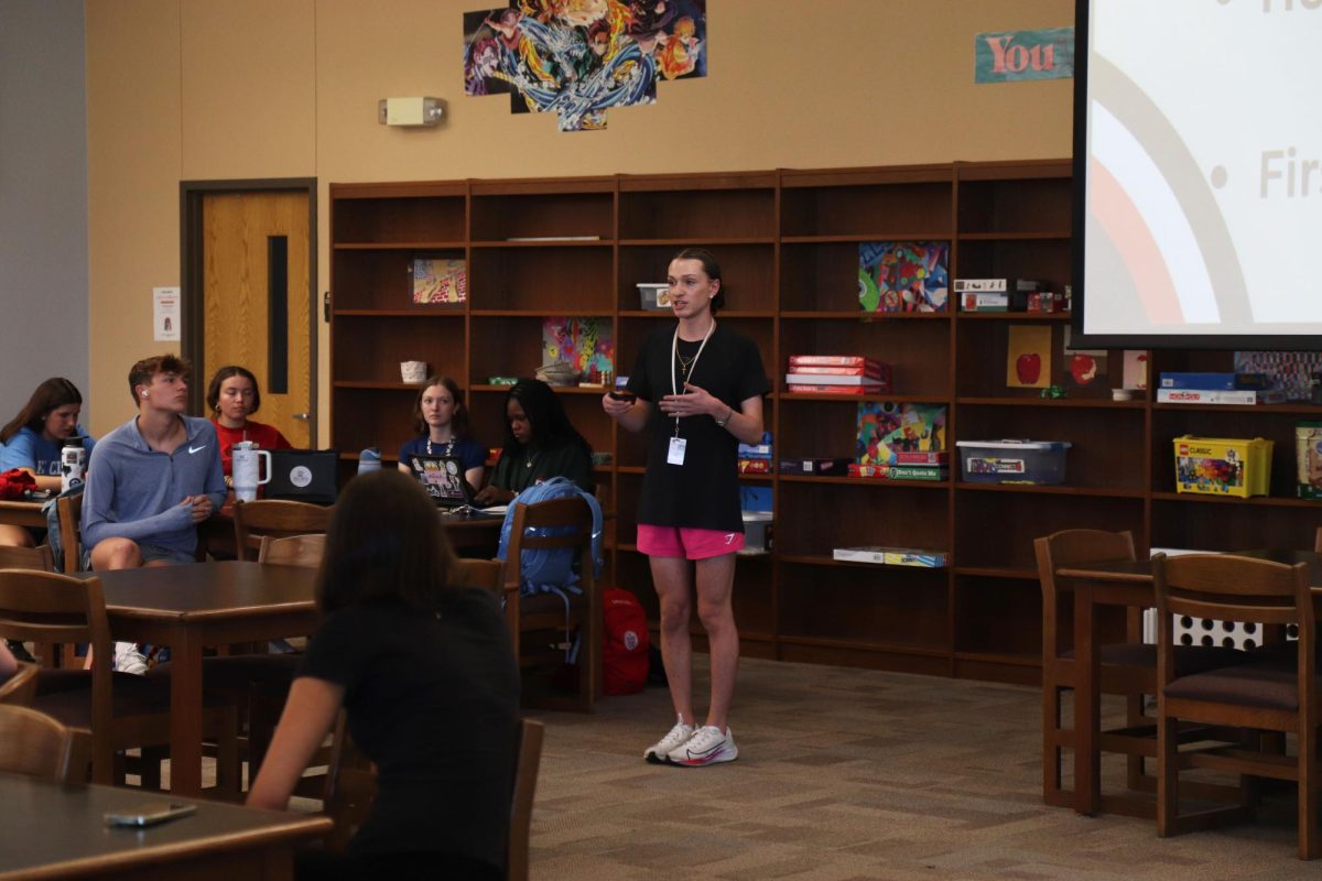 Bronco Athletic Society President Tommy Calk, 12, presents at the first meeting. The first meeting was on Oct. 1.