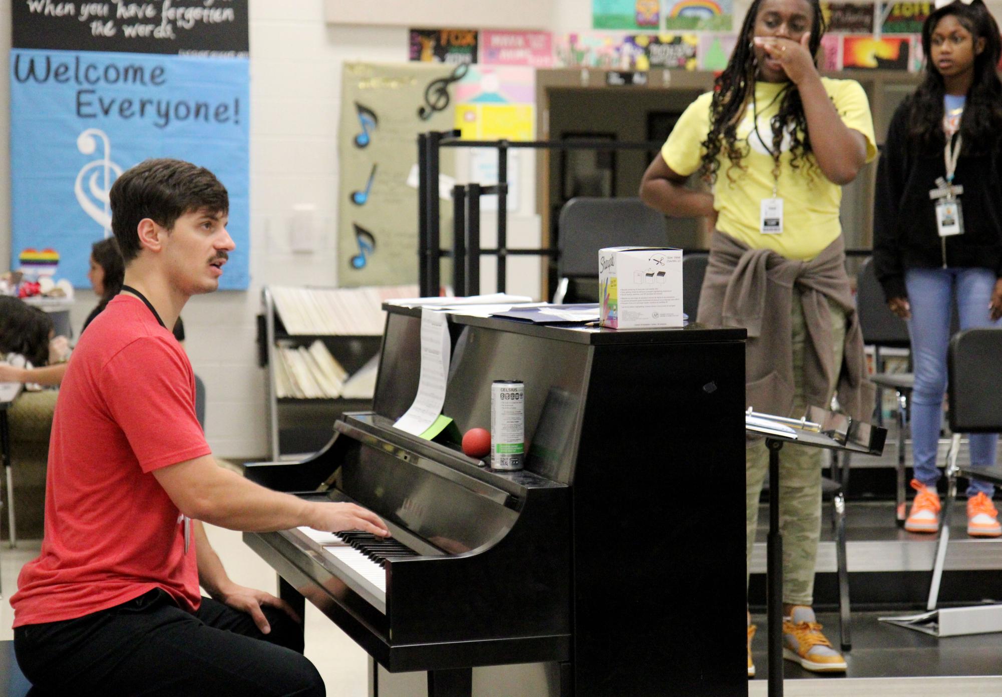 Mr. Vrij plays the piano during choir on Aug. 23. He joined Legacy after returning from a student teacher position.  