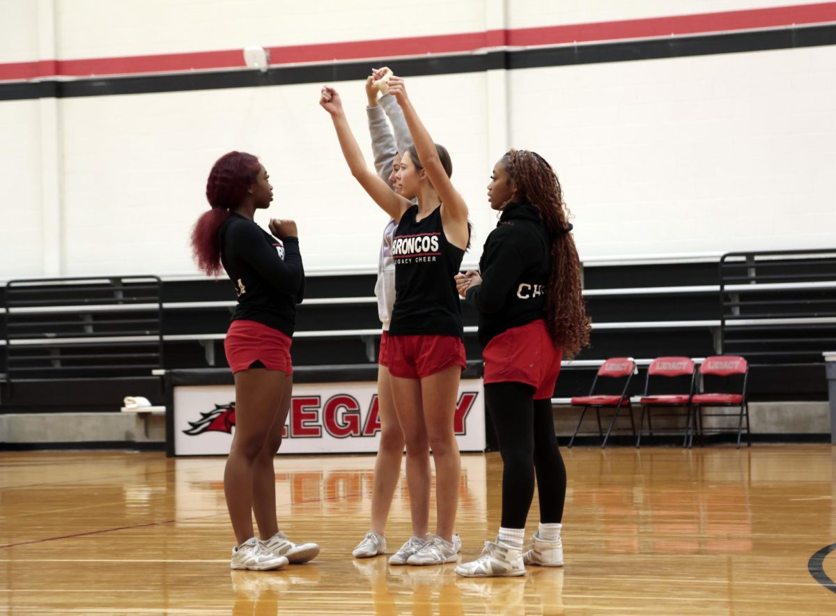 Varsity cheer rehearses their Toys for Tots preformance on Dec. 3. 