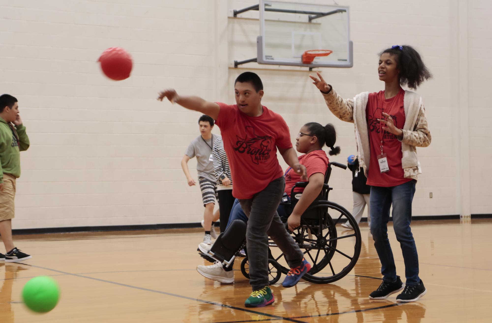 FALS Students play dodgeball during Partners in P.E. on April 2. 