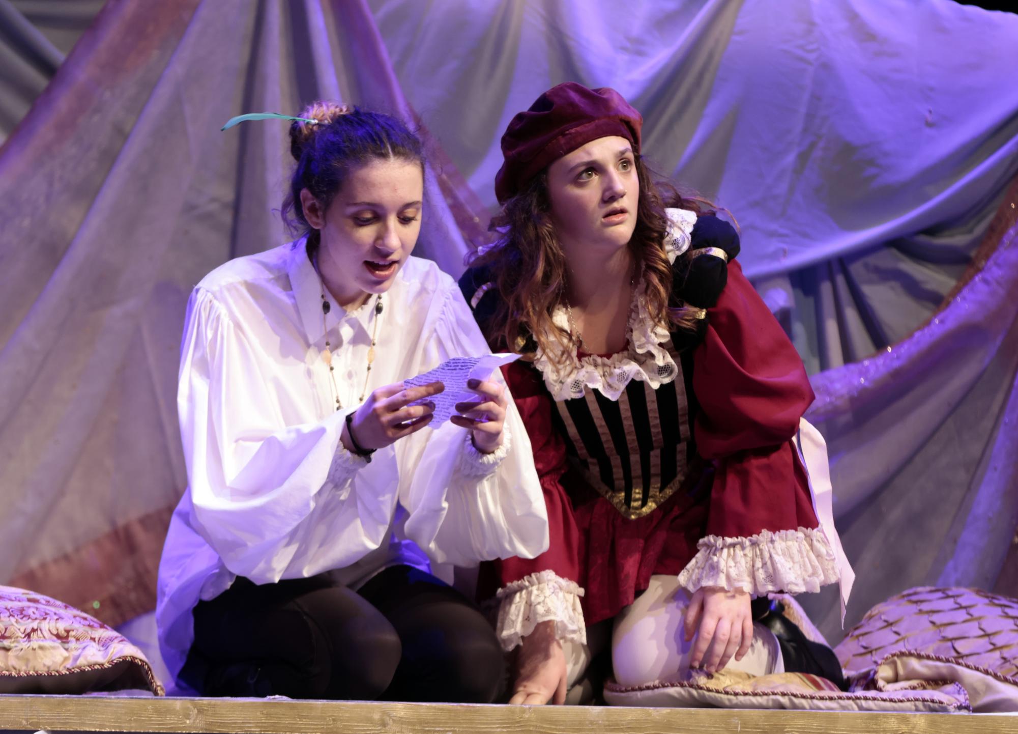 Micah Miller, 11, and Brynn Thompson, 12, perform at the public performance of "Good Night Desdemona, Good Morning Juliet" on March 4.