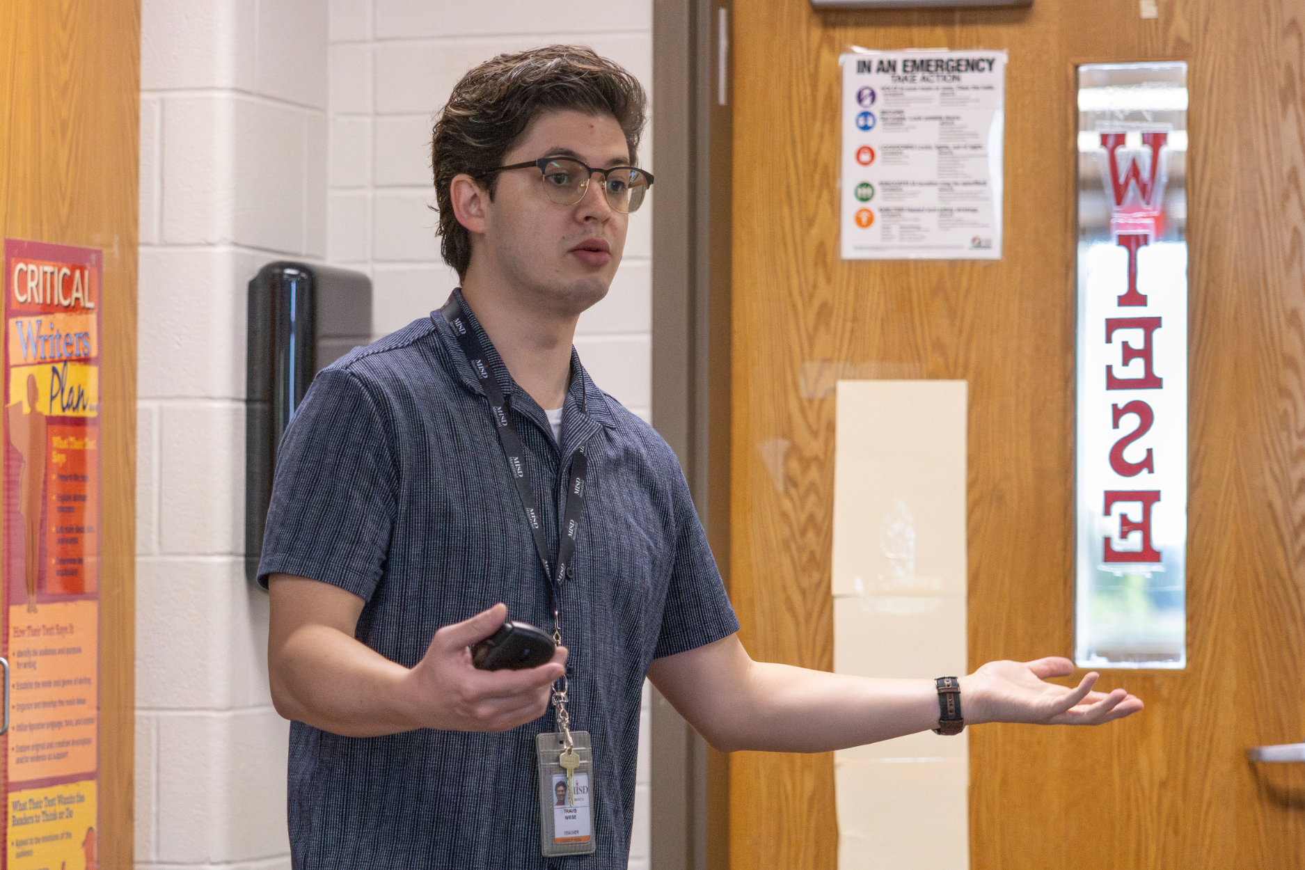 During English II, Mr. Travis Weise discusses his presentation with the class. This is Mr. Weise's first year at Legacy, and he teaches English II and English IV. 