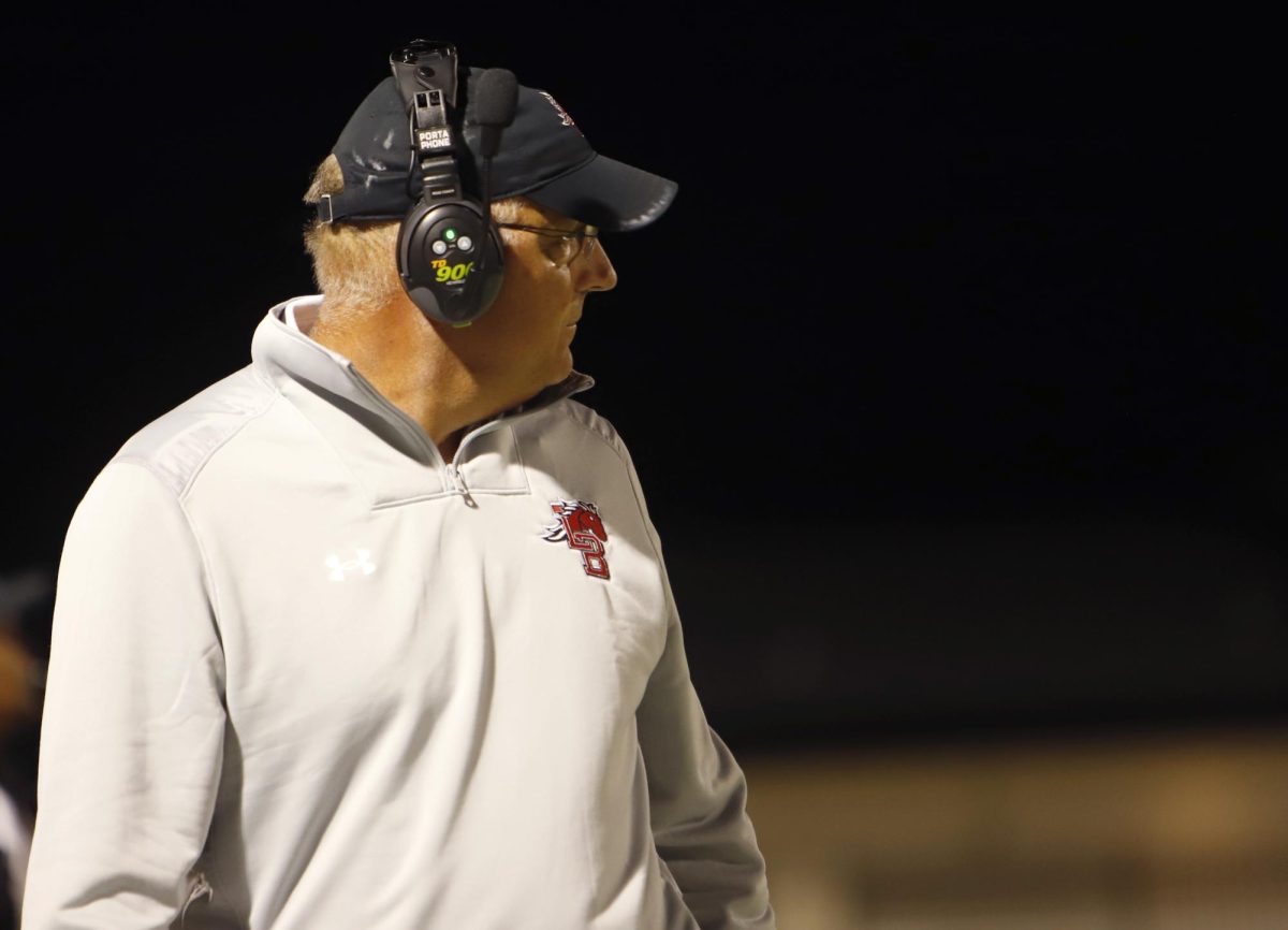 On Friday, Oct. 15, 2021, Coach Hulme calls plays at RL Anderson Stadium.
