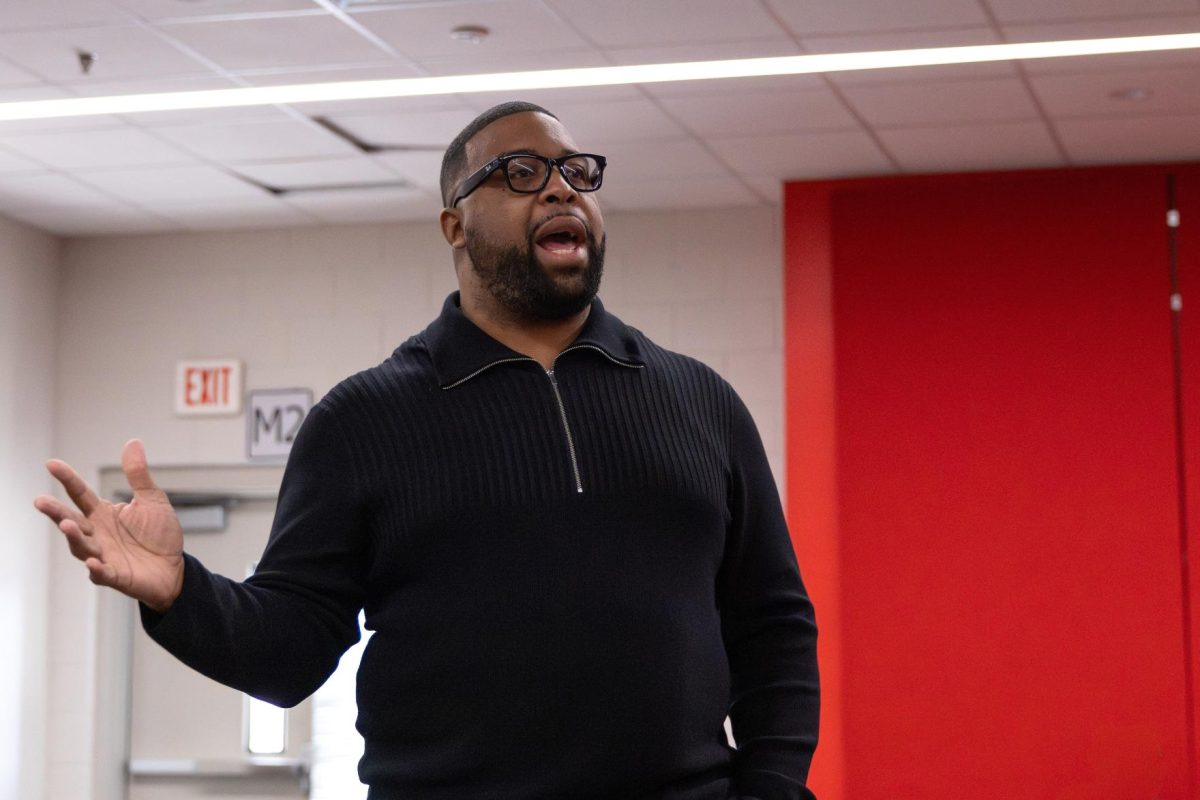 In the MAC on Jan. 30, Coach Courtney Allen delivers his opening speech to the football team.