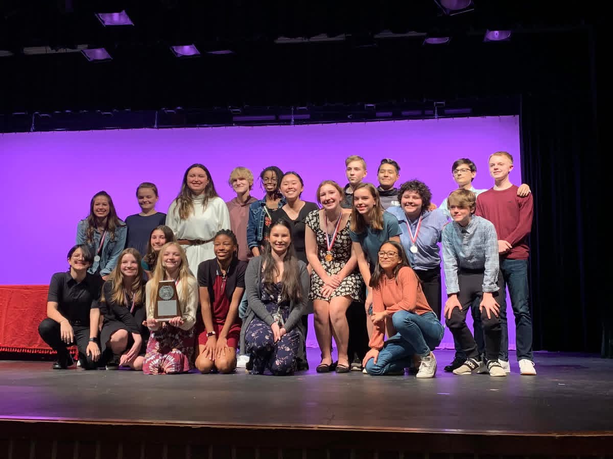 Following their performance of "Still Life With Iris," Production Theater poses for a picture. 