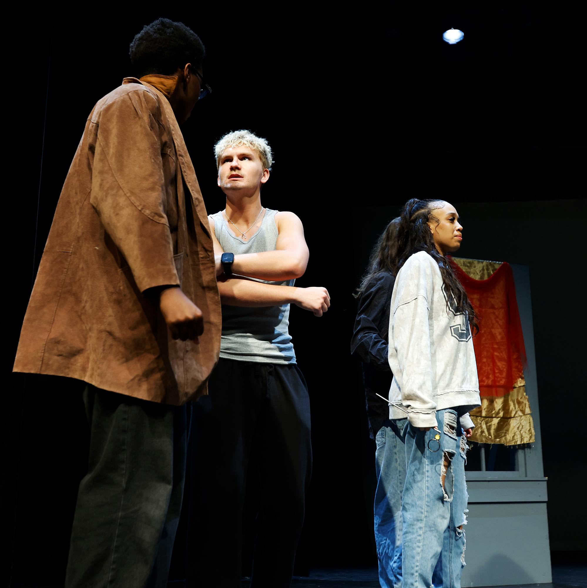 During the production of "Still Life With Iris," Cade Pickrell, 12, acts out his scene. Throughout the semester he worked with fellow cast members to fine-tune his performance. 
