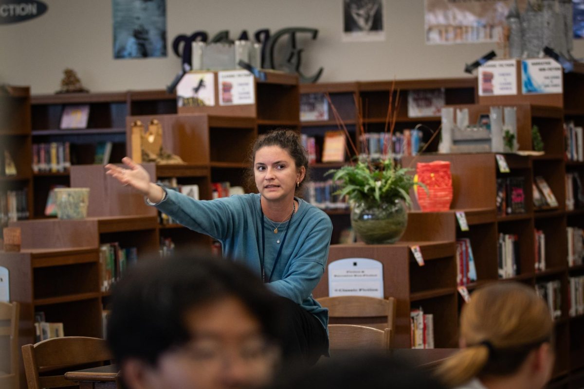 Ms. Abbigayle Marion talks to students at the Key Club meeting. 