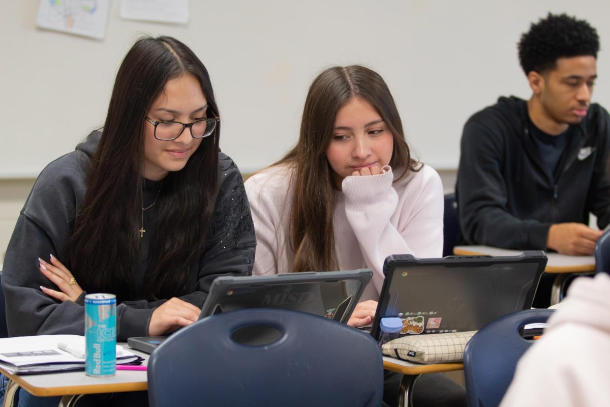 Juniors Aracely Ramirez and Jalissa Aguilar study during their free time in class on May 11.